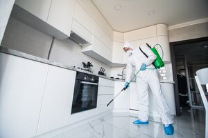 restoration expert in Sun Valley sanitizing kitchen after water damage restoration services